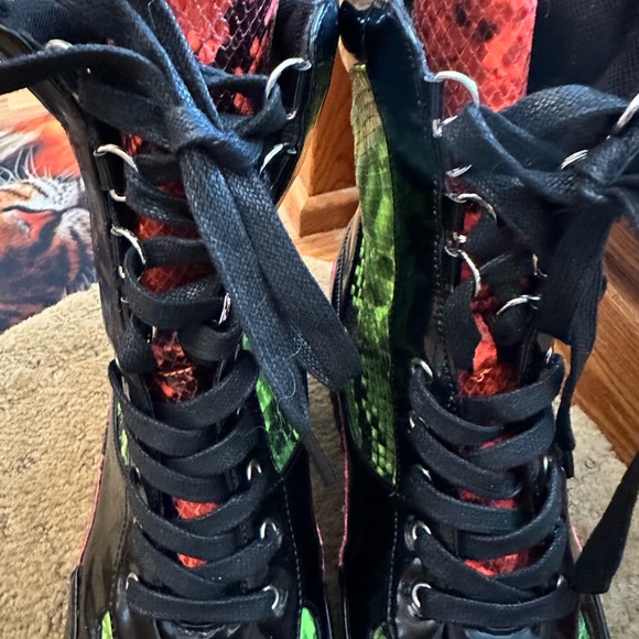 Cape Robbin Black and Green Combat Boots with Pink Accents - Picture 6 of 7